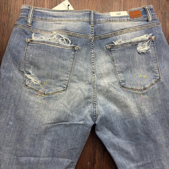 Judy Blue Boyfriend Fit Jeans Rainbow Paint Splash Destroyed Light Wash Size 22W - Picture 4 of 14